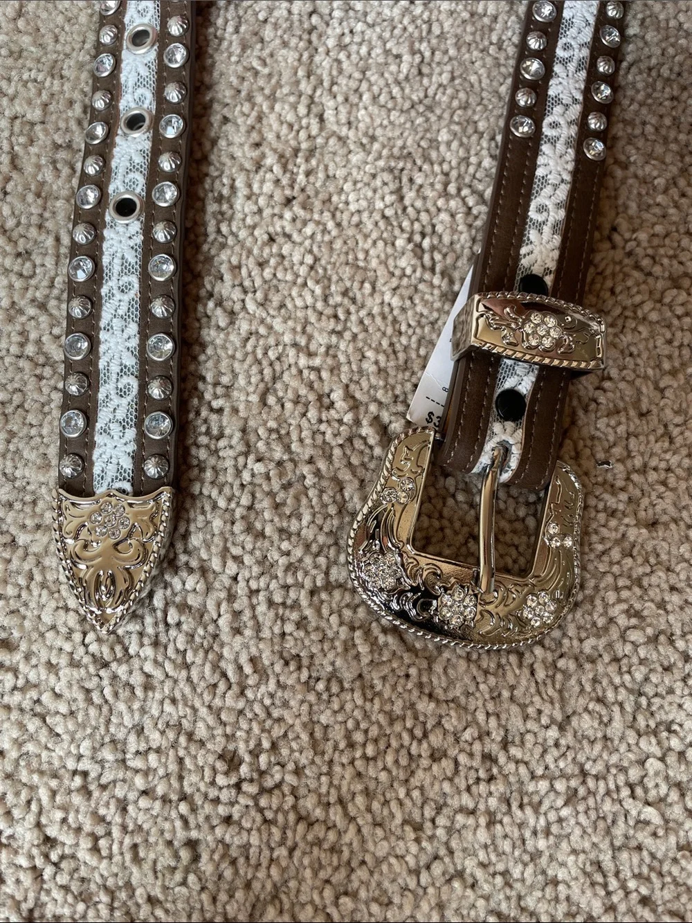 NWT Angel Ranch Leather Studded Western Belt Girl’s M Decorative Silver Buckle